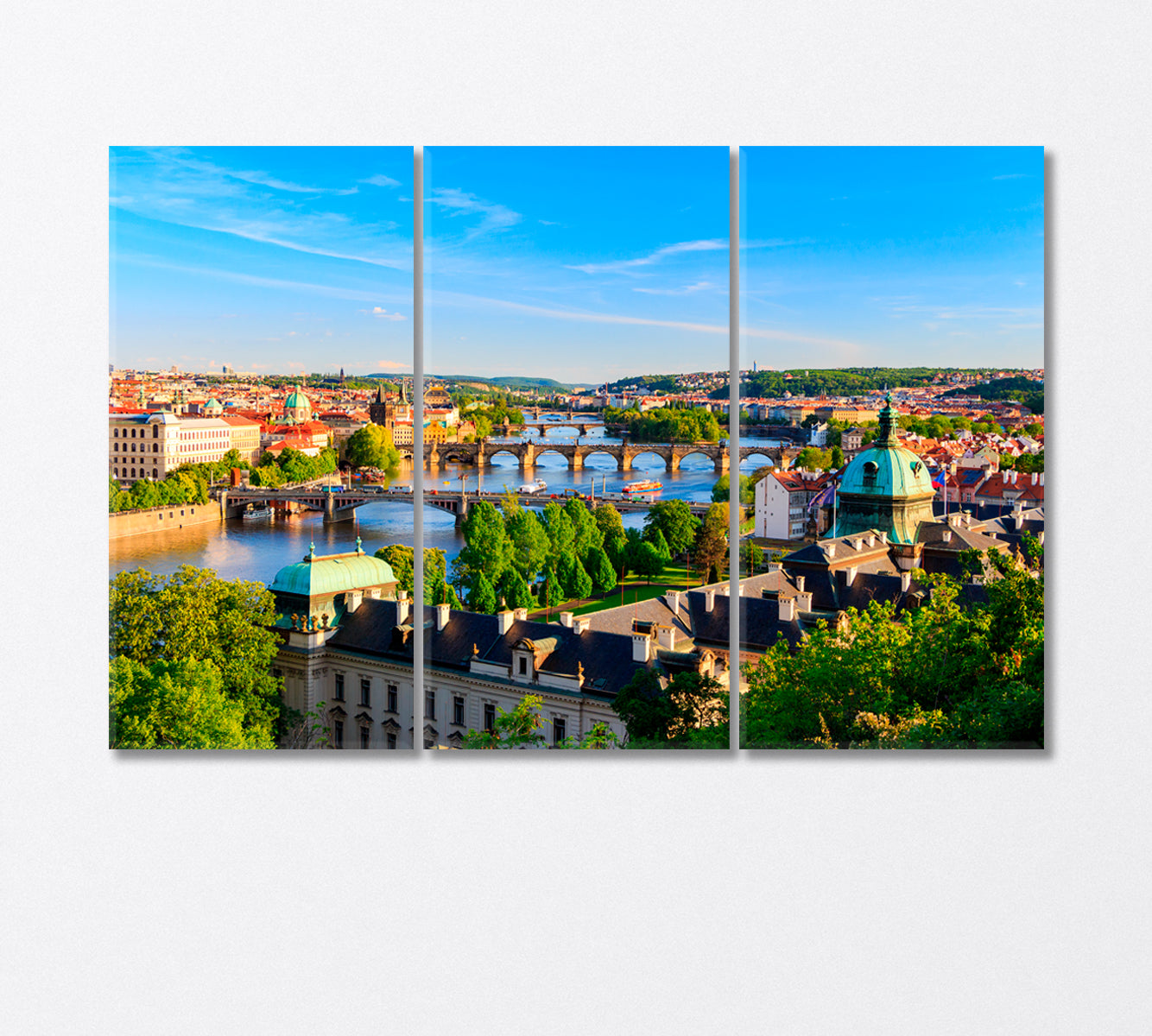 Historical Architecture of Prague and the Vltava River Canvas Print-Canvas Print-CetArt-3 Panels-36x24 inches-CetArt