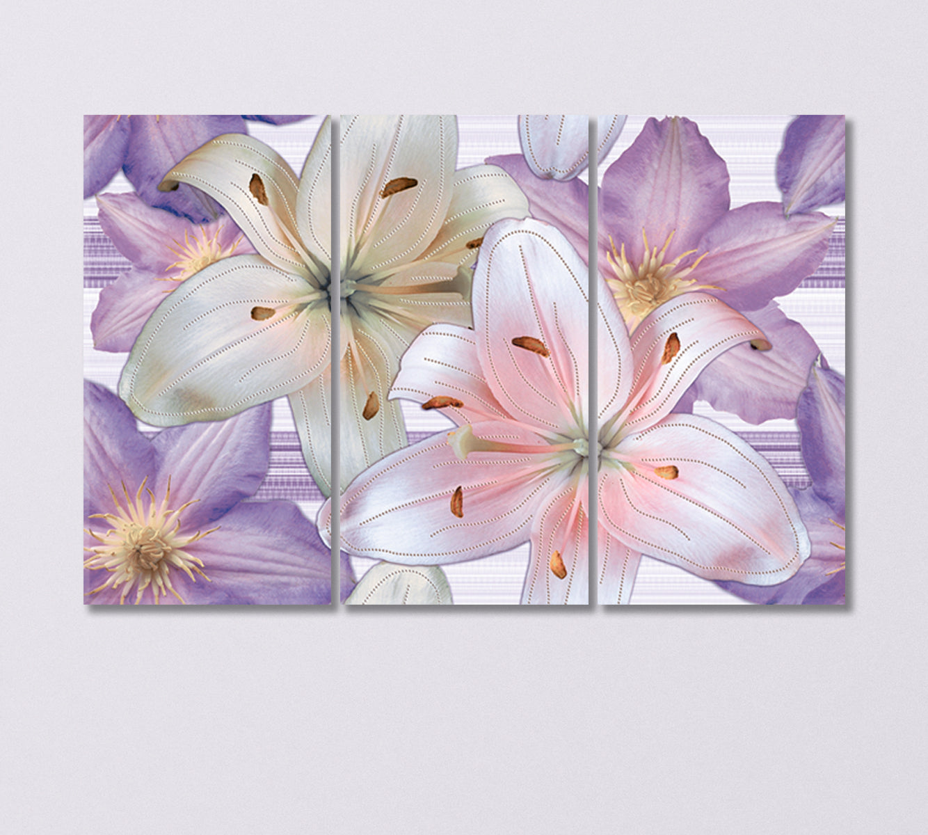 Abstract Lily Flowers Canvas Print-Canvas Print-CetArt-3 Panels-36x24 inches-CetArt