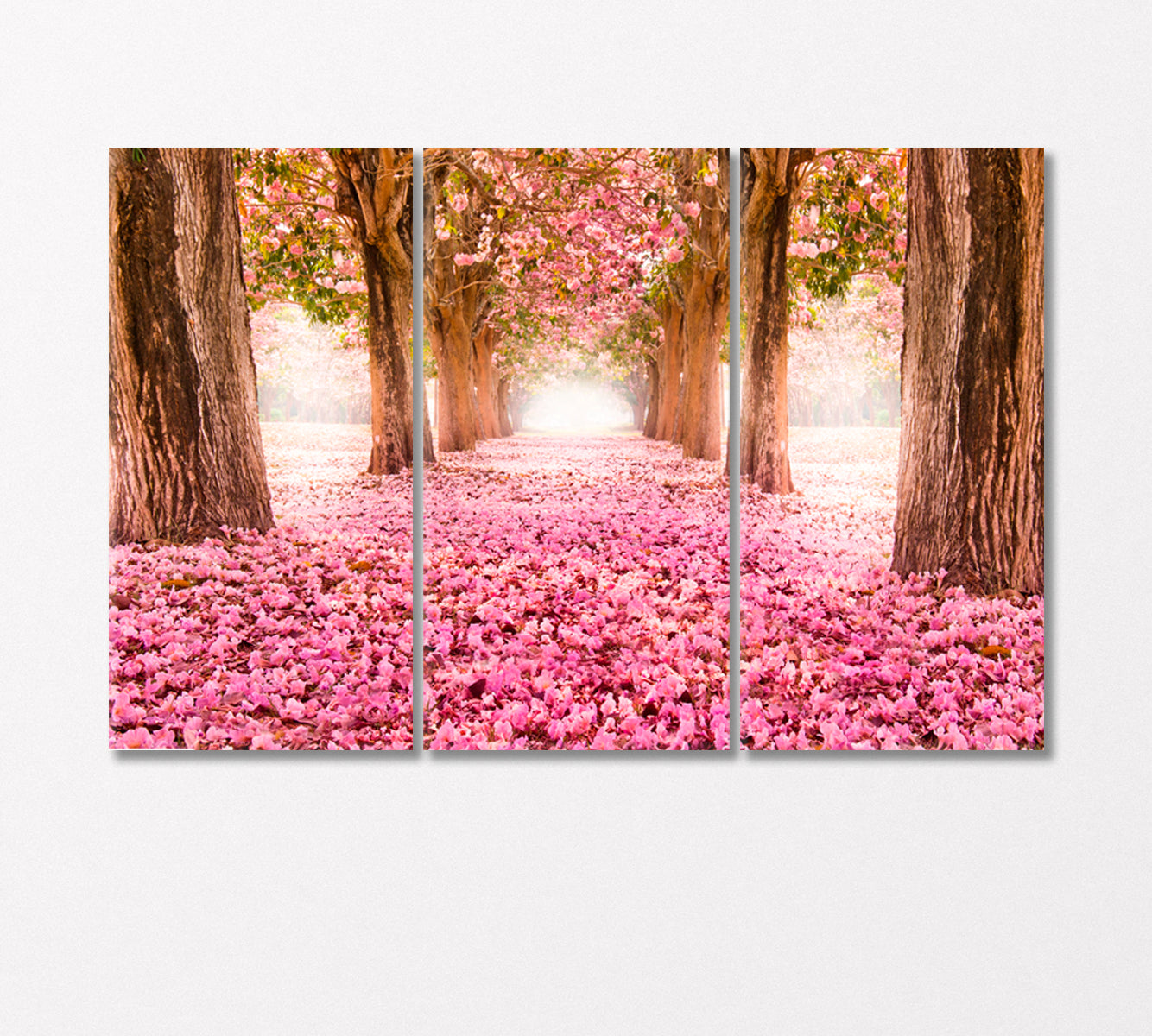 Romantic Tunnel of Pink Flower Trees Canvas Print-Canvas Print-CetArt-3 Panels-36x24 inches-CetArt