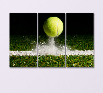 Tennis Ball Bounces off Line on Grass Canvas Print-Canvas Print-CetArt-3 Panels-36x24 inches-CetArt