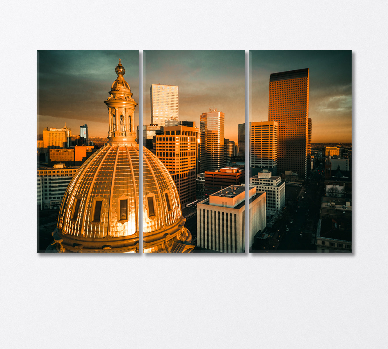 Sunrise over the Golden Building Colorado State Capitol USA Canvas Print-Canvas Print-CetArt-3 Panels-36x24 inches-CetArt