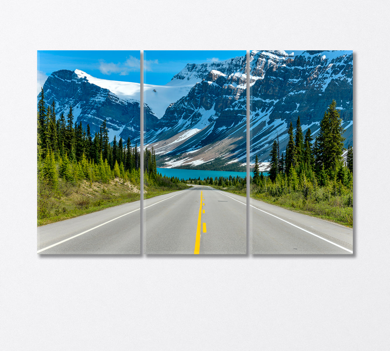 Road to the Rocky Snow Сapped Mountains Banff Park Canada Canvas Print-Canvas Print-CetArt-3 Panels-36x24 inches-CetArt