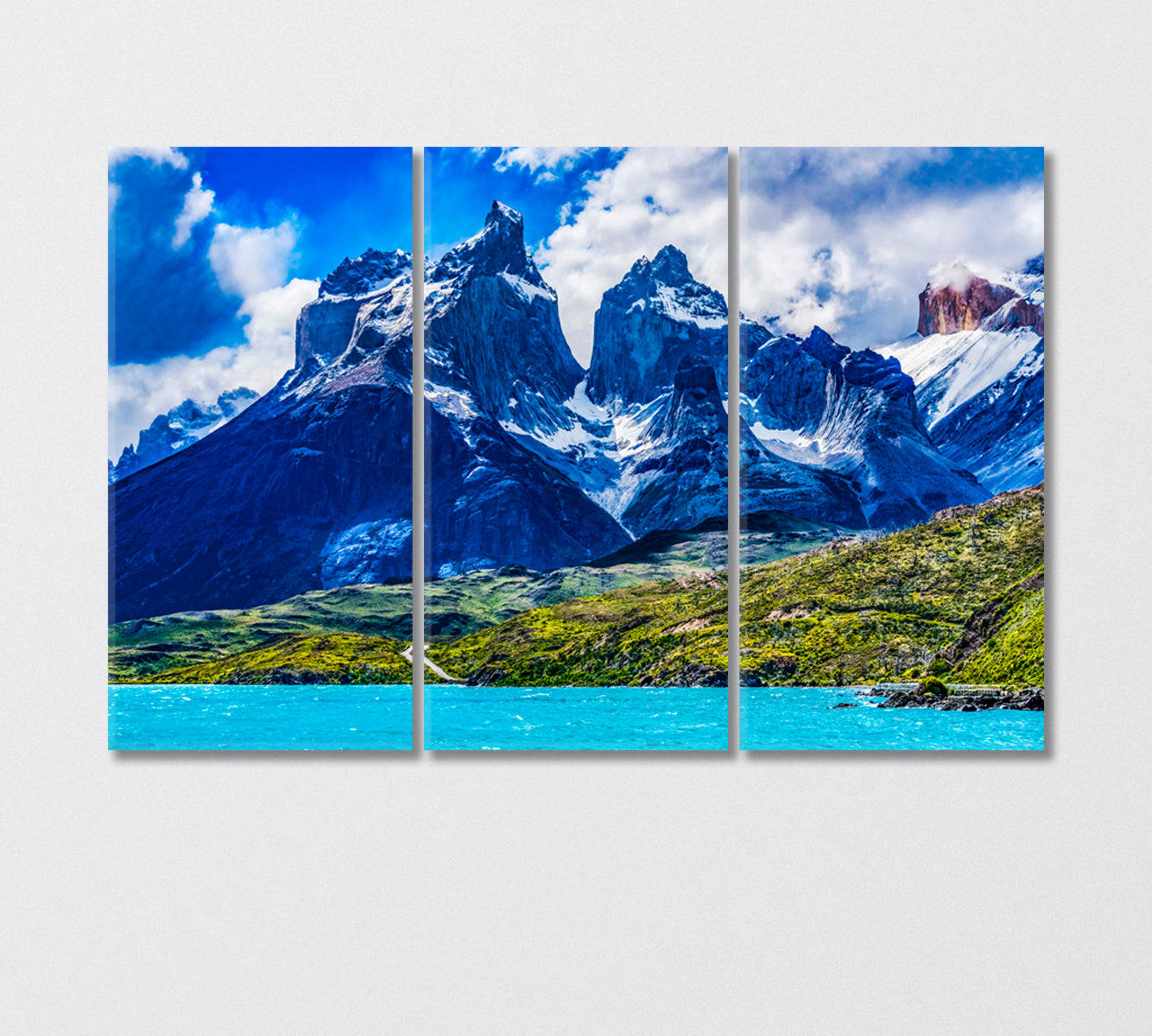 Three Granite Mountains in Torres del Paine National Park Patagonia Canvas Print-Canvas Print-CetArt-3 Panels-36x24 inches-CetArt