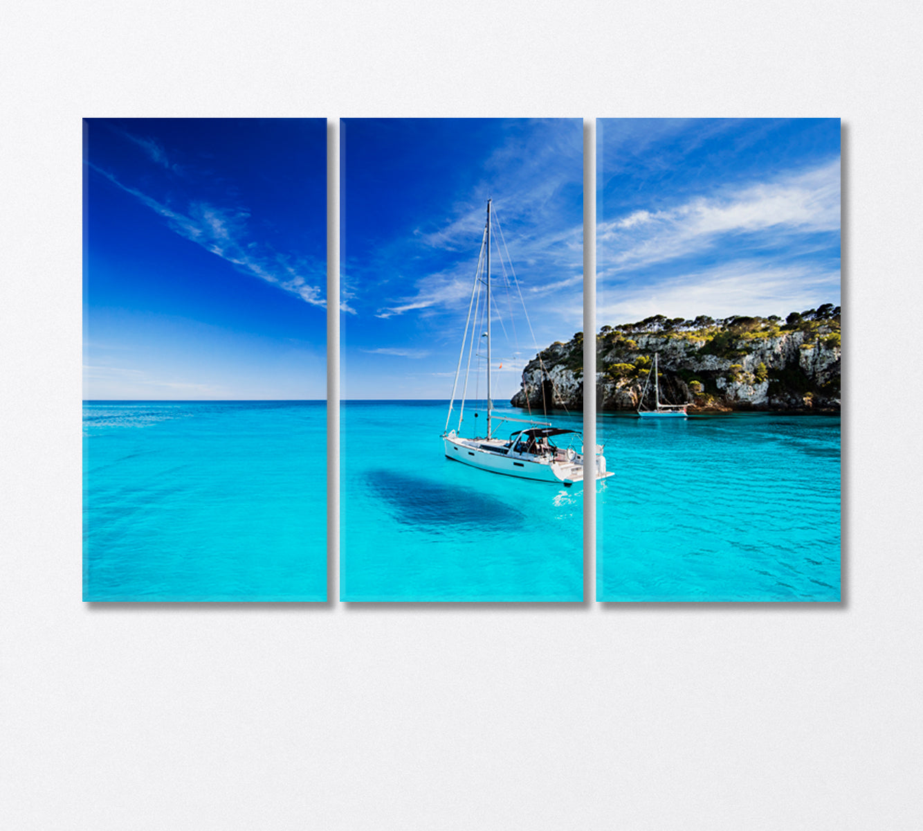 Sailboat in Island Menorca Spain Canvas Print-Canvas Print-CetArt-3 Panels-36x24 inches-CetArt