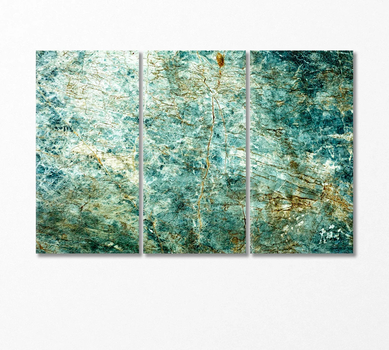 Triptych wall art version — three-panel layout of teal stone texture abstract
