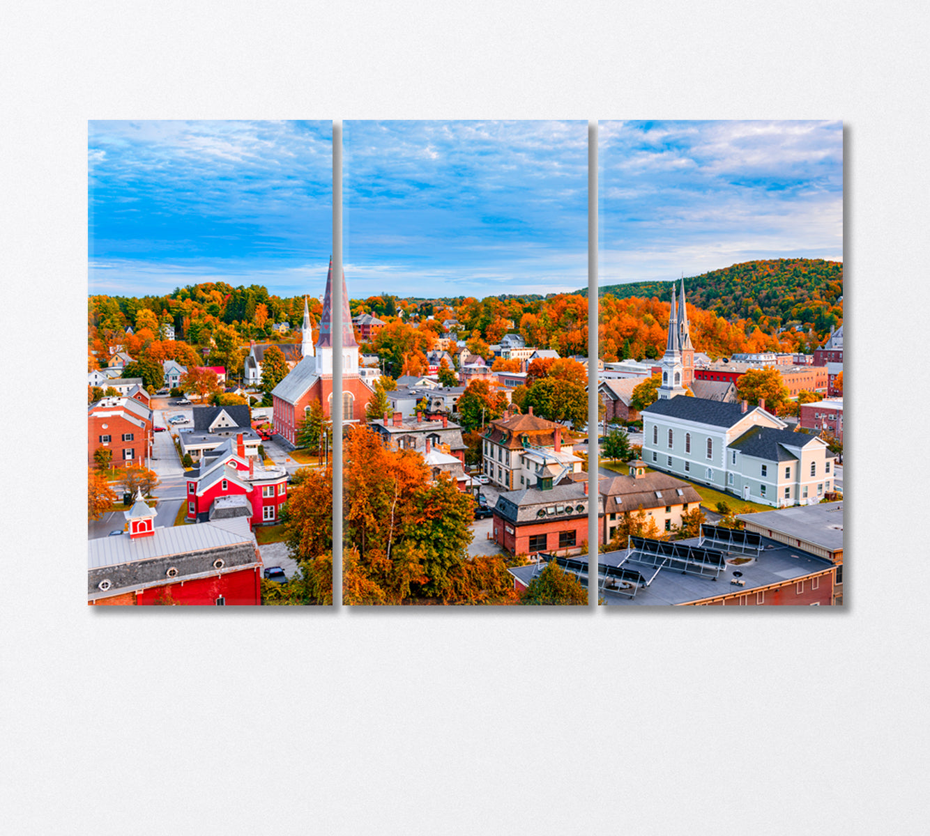 Autumn City Montpelier Vermont USA Canvas Print-Canvas Print-CetArt-3 Panels-36x24 inches-CetArt