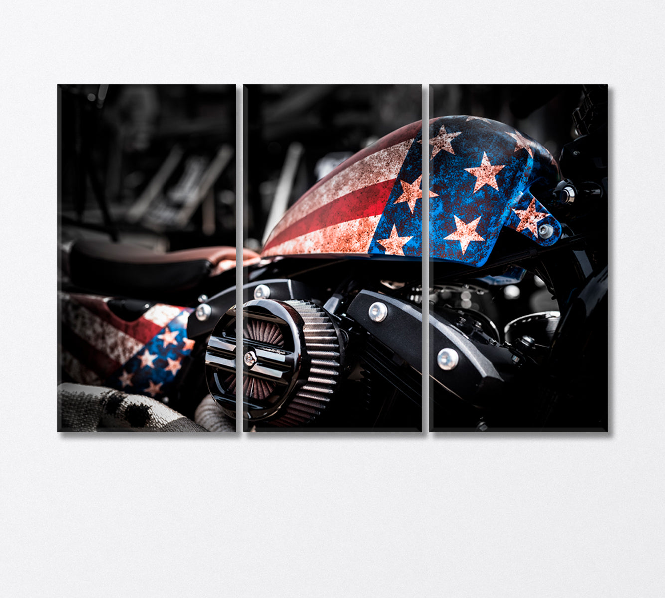 American Motorbike with US Flag Canvas Print-Canvas Print-CetArt-3 Panels-36x24 inches-CetArt
