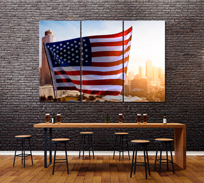 American Flag Flying in the Wind Canvas Print-Canvas Print-CetArt-3 Panels-36x24 inches-CetArt