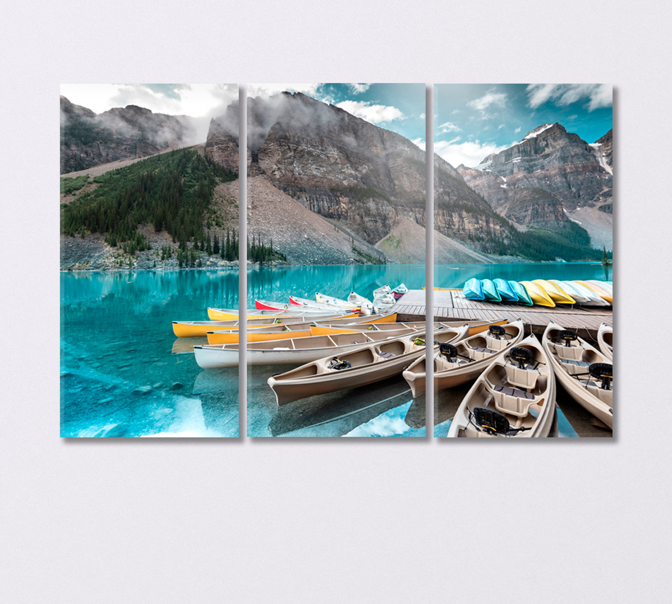 Canoe on the Lake in Banff National Park Canada Canvas Print-Canvas Print-CetArt-3 Panels-36x24 inches-CetArt
