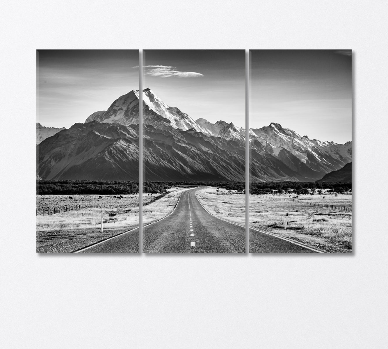 Road Leading Towards a Large Snow Capped Mountain Canvas Print-Canvas Print-CetArt-3 Panels-36x24 inches-CetArt