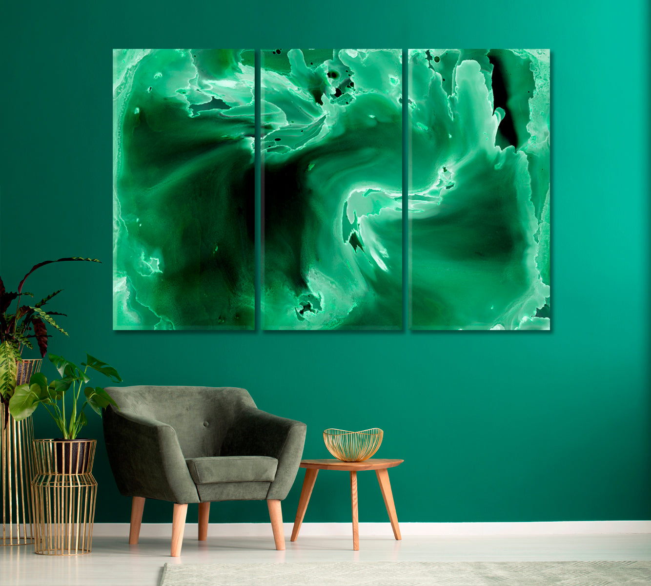 Abstract Waves of Green Marble Canvas Print-Canvas Print-CetArt-3 Panels-36x24 inches-CetArt