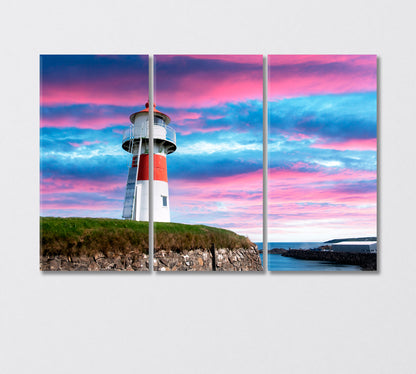 Lighthouse and Incredibly Purple Sky at Sunset Canvas Print-Canvas Print-CetArt-3 Panels-36x24 inches-CetArt