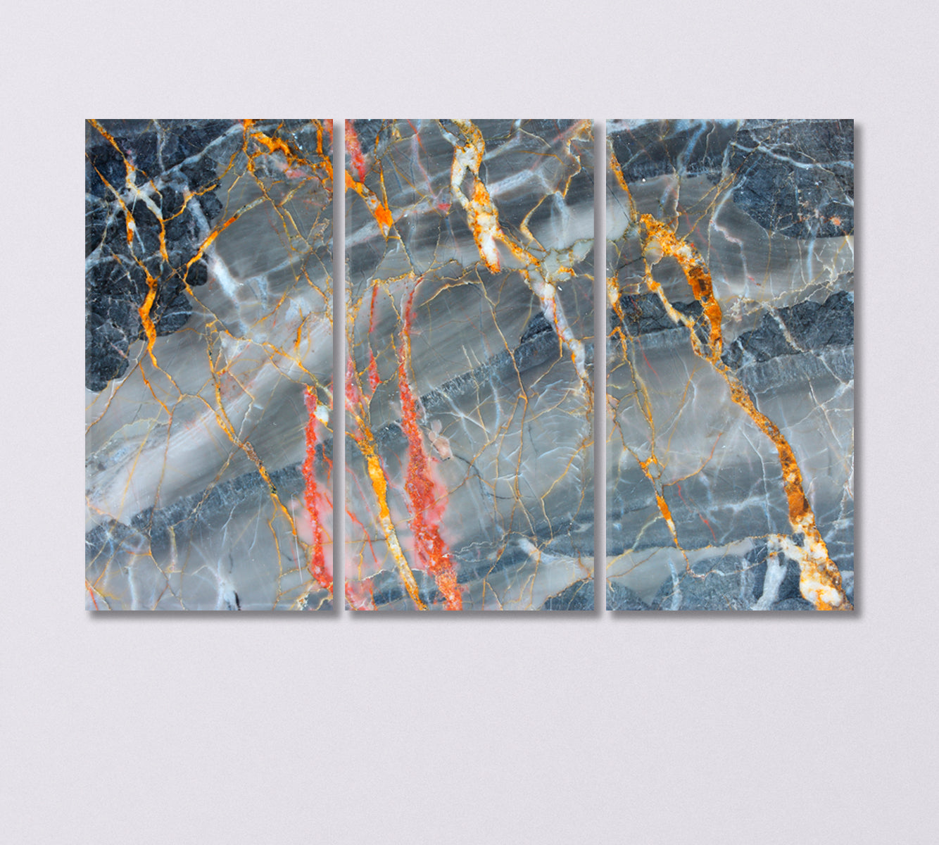 Gray Marble with Yellow and Red Strokes Canvas Print-Canvas Print-CetArt-3 Panels-36x24 inches-CetArt