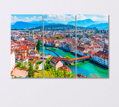 Scenic Panorama the Old Town of Lucerne Switzerland Canvas Print-Canvas Print-CetArt-3 Panels-36x24 inches-CetArt