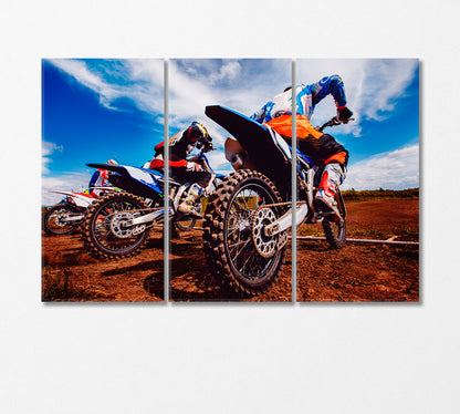 Bikers at Start Before Motocross Canvas Print-Canvas Print-CetArt-3 Panels-36x24 inches-CetArt