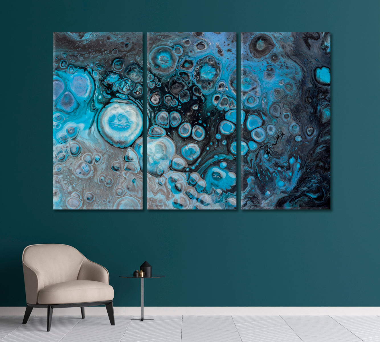 Abstract Grey Blue Liquid Acrylic Bubbles Canvas Print-Canvas Print-CetArt-3 Panels-36x24 inches-CetArt