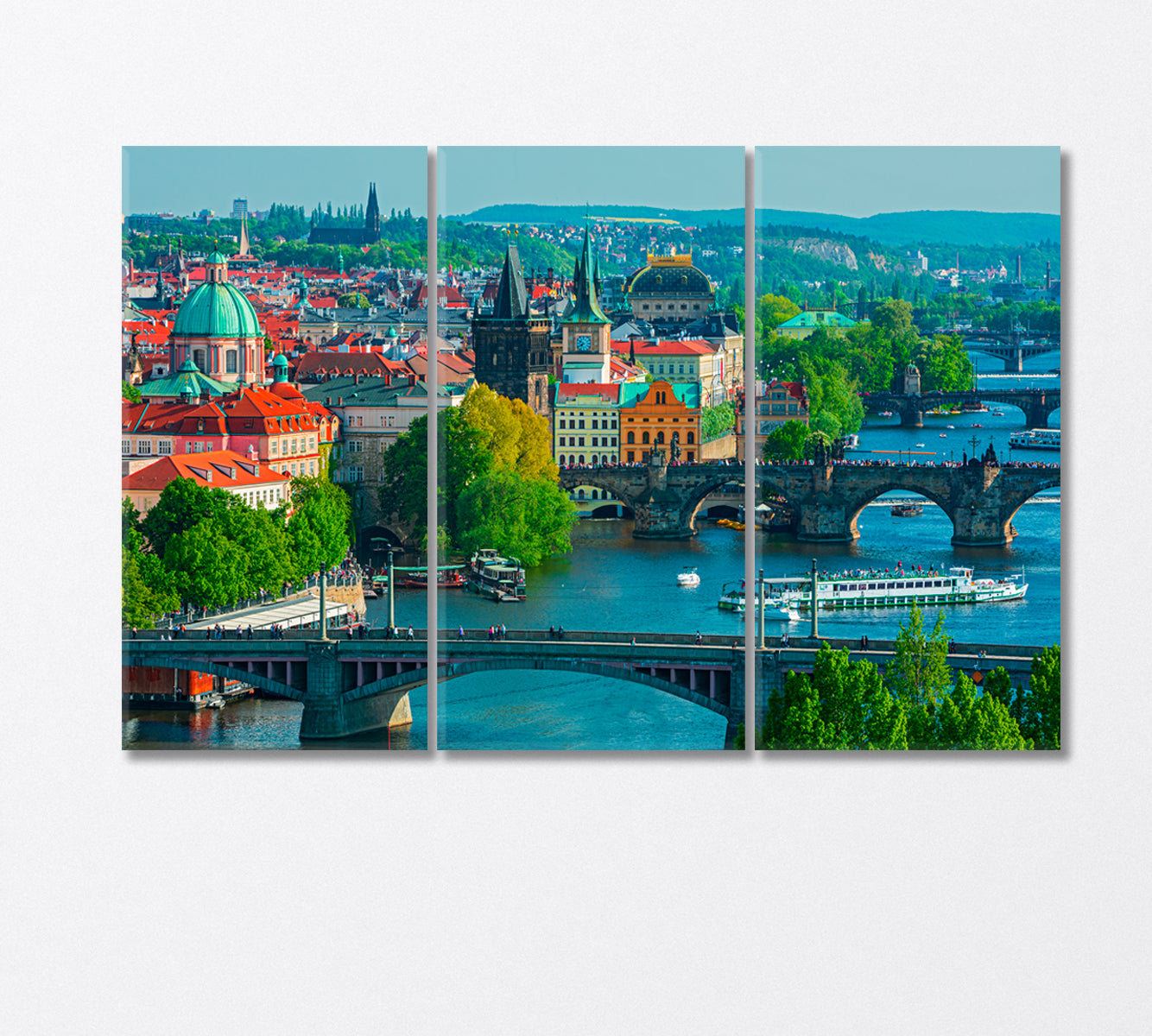 Scenic View on Bridges Over Vltava River Prague Canvas Print-Canvas Print-CetArt-3 Panels-36x24 inches-CetArt