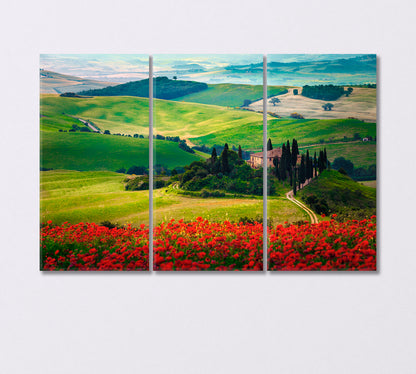 Tuscany with Flower Meadows Italy Canvas Print-Canvas Print-CetArt-3 Panels-36x24 inches-CetArt