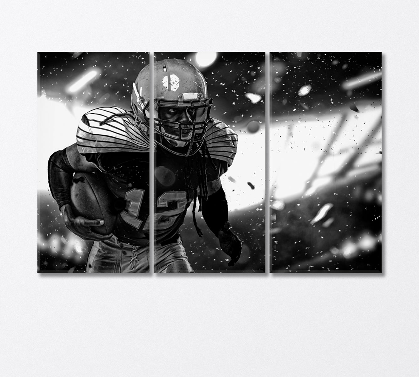 American Football Player in Black and White Canvas Print-Canvas Print-CetArt-3 Panels-36x24 inches-CetArt