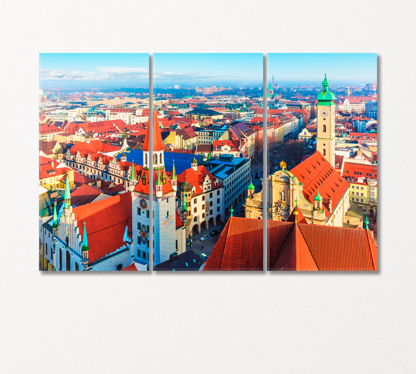 Red Roofs of Munich Old Town Germany Canvas Print-Canvas Print-CetArt-3 Panels-36x24 inches-CetArt
