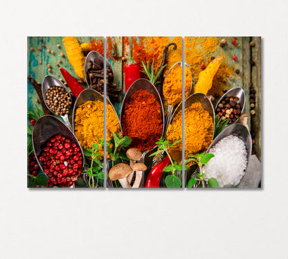 Assorted Spices in Tablespoons Canvas Print-CetArt-3 Panels-36x24 inches-CetArt