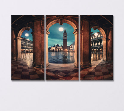 Night View of Piazza San Marco in Venice Italy Canvas Print-Canvas Print-CetArt-3 Panels-36x24 inches-CetArt