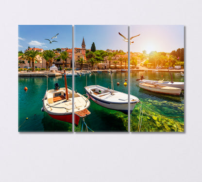 Split Village on Island of Brac with a Port Croatia Canvas Print-Canvas Print-CetArt-3 Panels-36x24 inches-CetArt