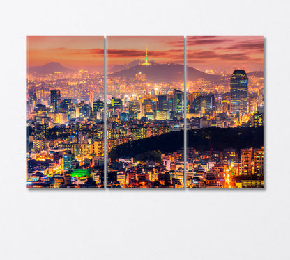 Seoul City Lights South Korea Canvas Print-Canvas Print-CetArt-3 Panels-36x24 inches-CetArt