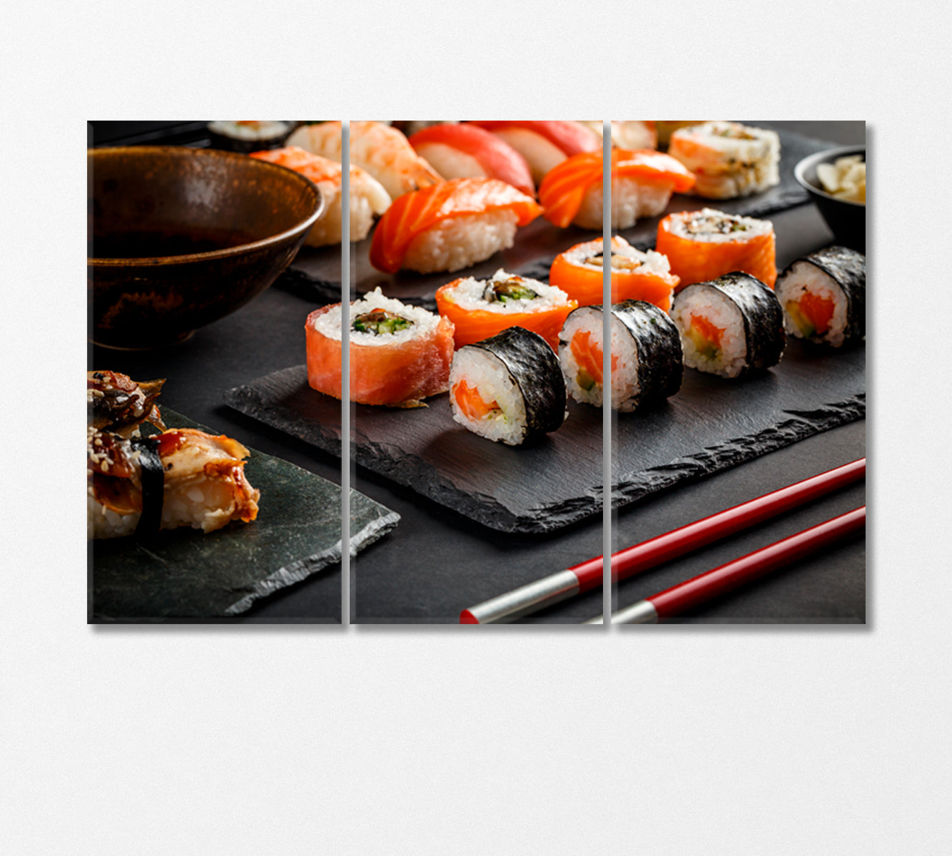 Different Kinds of Sushi Rolls Canvas Print-Canvas Print-CetArt-3 Panels-36x24 inches-CetArt