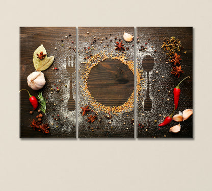 Spices on Table with Cutlery Silhouette Canvas Print-Canvas Print-CetArt-3 Panels-36x24 inches-CetArt