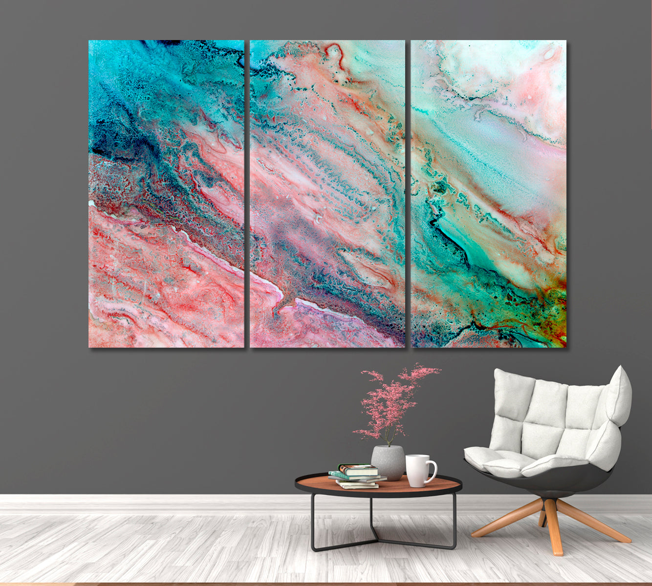 Abstract Pink Turquoise And Blue Marble Canvas Print-Canvas Print-CetArt-3 Panels-36x24 inches-CetArt
