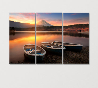 Boats Parked on the Shore of Lake Saiko Japan Canvas Print-Canvas Print-CetArt-3 Panels-36x24 inches-CetArt
