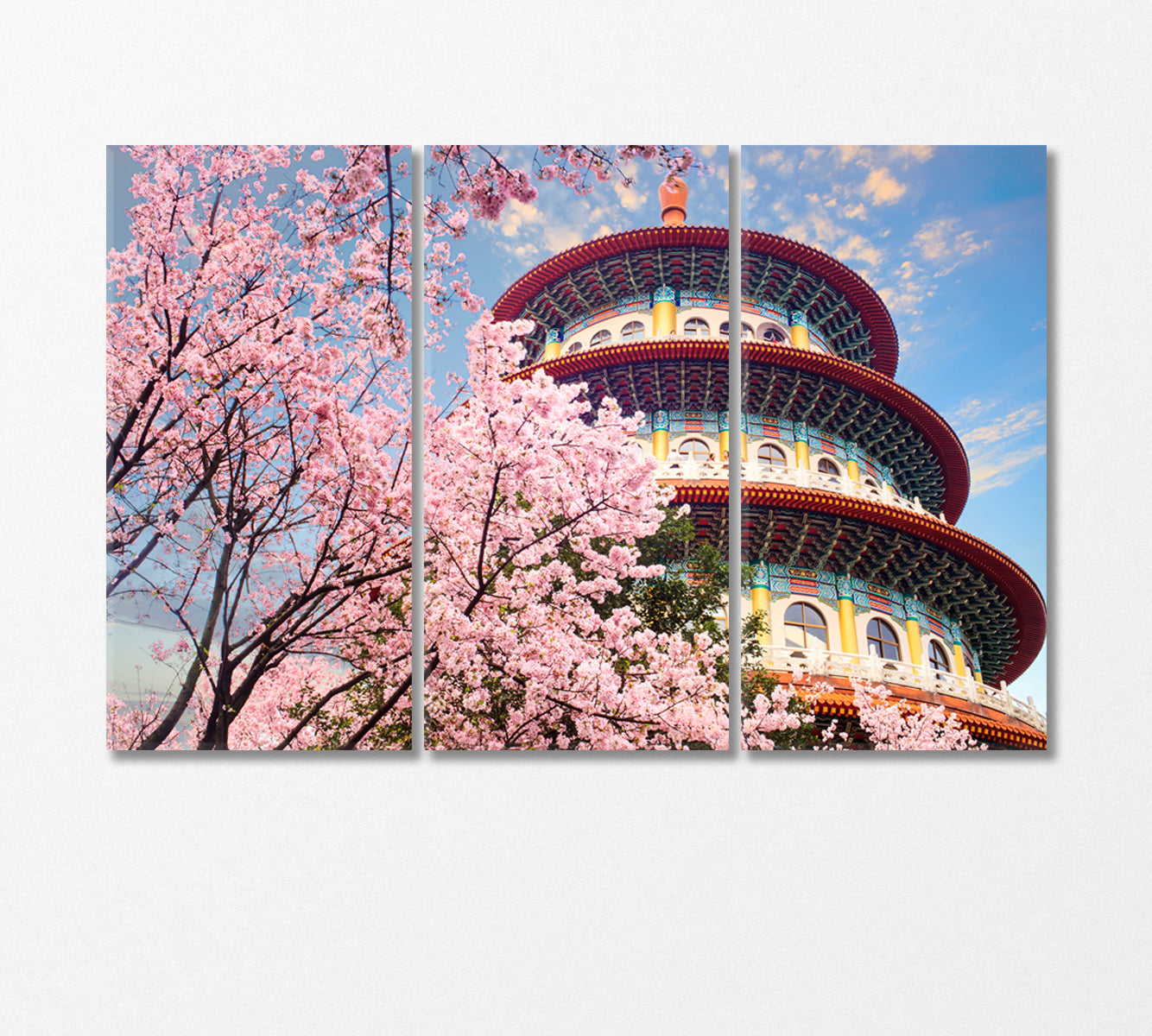 Tianyuan Temple with Sakura Blossom Taiwan Canvas Print-Canvas Print-CetArt-3 Panels-36x24 inches-CetArt