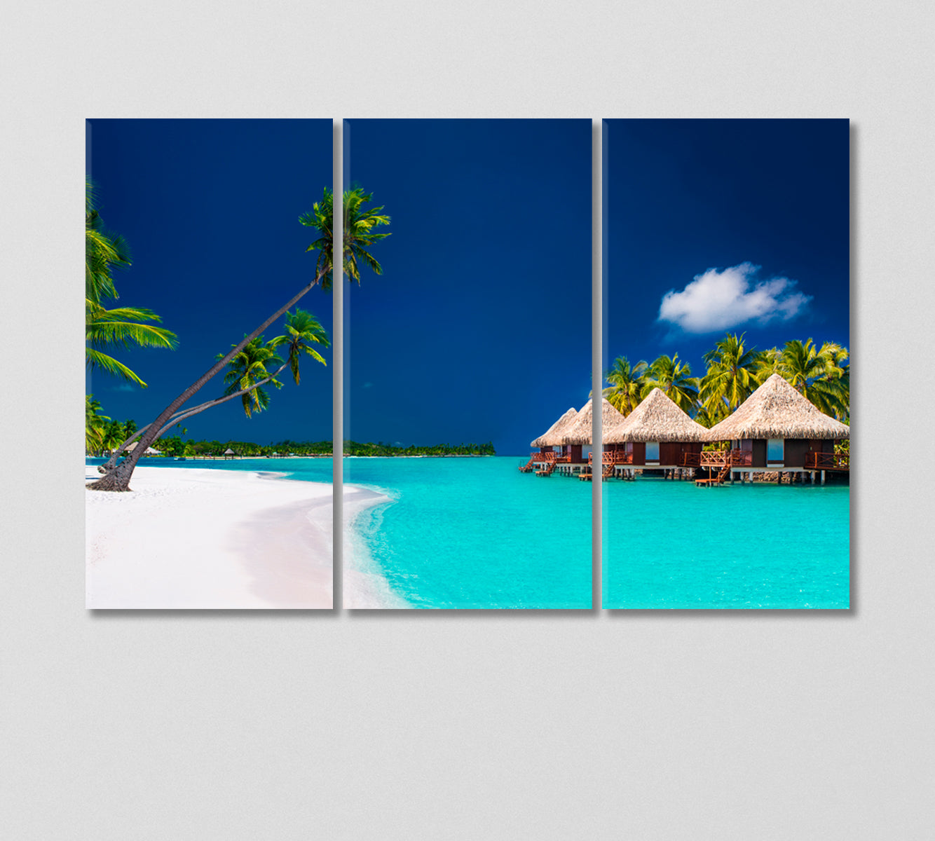 Beach Villas on a Tropical Island Canvas Print-Canvas Print-CetArt-3 Panels-36x24 inches-CetArt