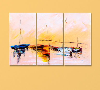 Four Watercolor Abstract Sailing Boats Canvas Print-Canvas Print-CetArt-3 Panels-36x24 inches-CetArt