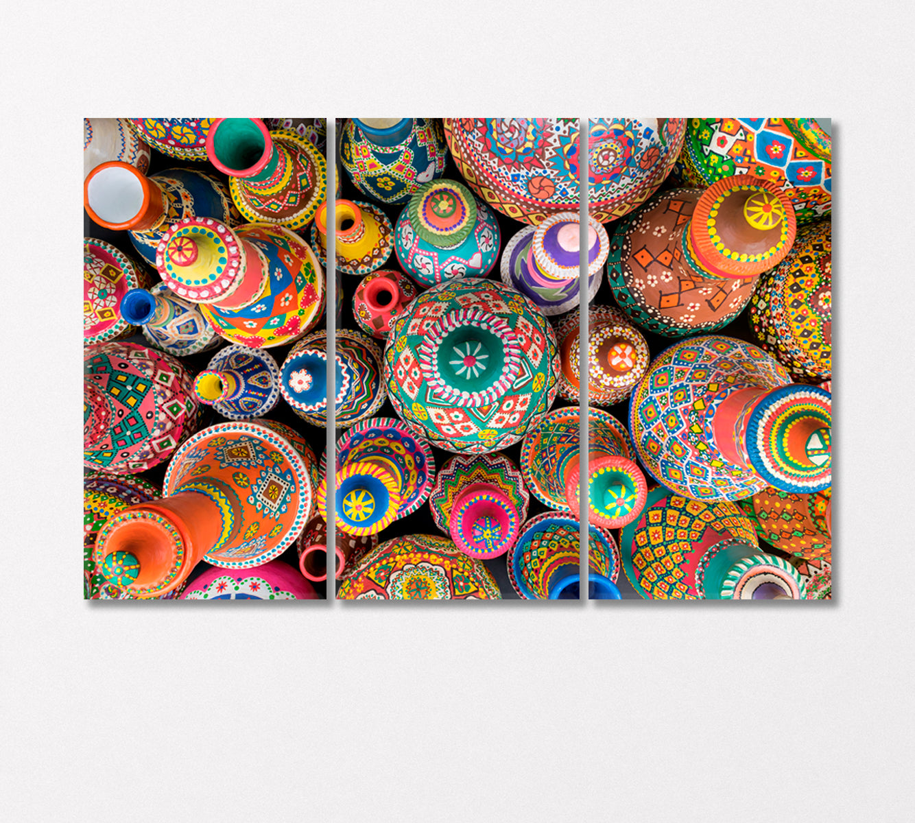 Colorful Hand Painted Ceramic Jugs Canvas Print-Canvas Print-CetArt-3 Panels-36x24 inches-CetArt