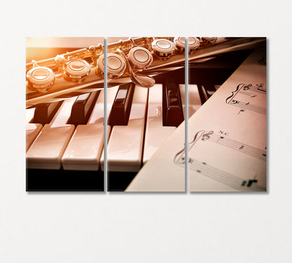 Piano and Flute with Golden Shine Canvas Print-Canvas Print-CetArt-3 Panels-36x24 inches-CetArt