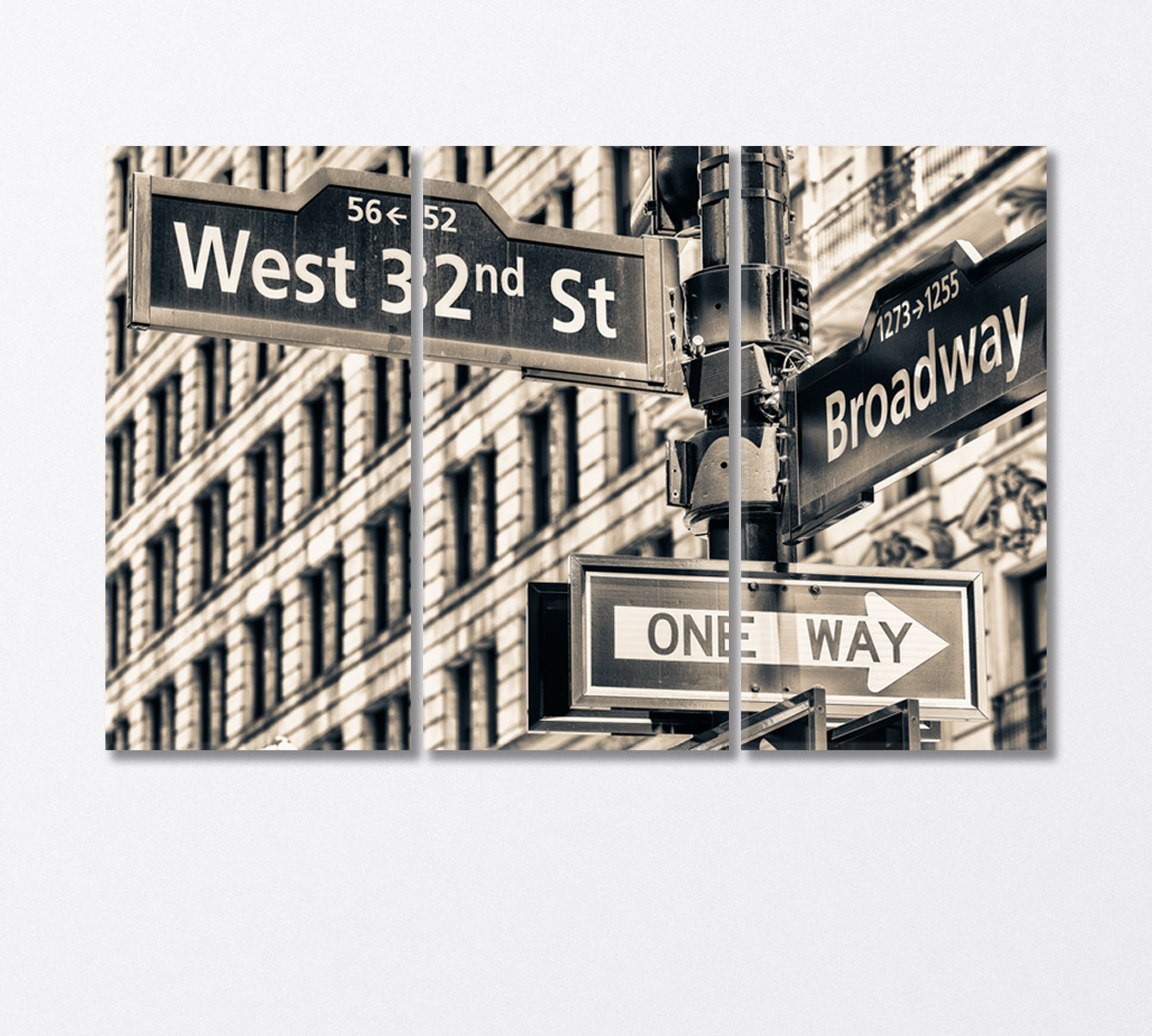 32nd Street Intersection Sign in Manhattan NY Canvas Print-Canvas Print-CetArt-3 Panels-36x24 inches-CetArt