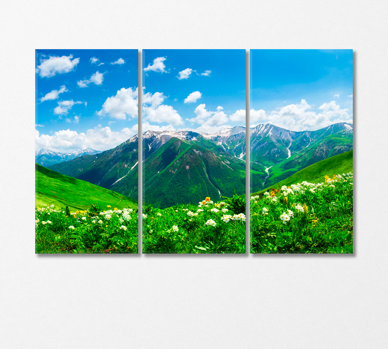 Mountain Landscape with Green Valley in Georgia Canvas Print-Canvas Print-CetArt-3 Panels-36x24 inches-CetArt