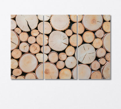 Round Wood Logs Close Up Canvas Print-Canvas Print-CetArt-3 Panels-36x24 inches-CetArt