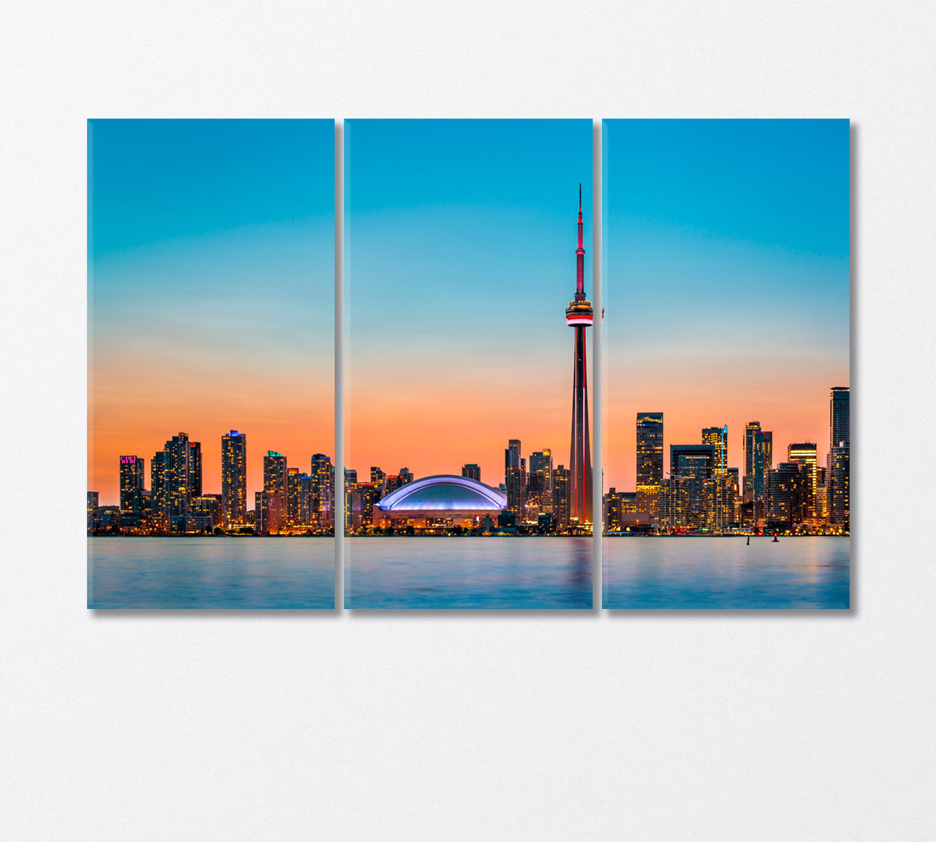 Skyline Toronto over Ontario Lake at Twilight Canvas Print-Canvas Print-CetArt-3 Panels-36x24 inches-CetArt