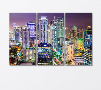 Miami Florida Downtown Cityscape Canvas Print-Canvas Print-CetArt-3 Panels-36x24 inches-CetArt