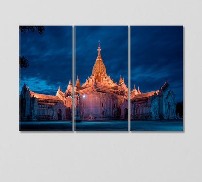 Ananda Temple at Night Myanmar Canvas Print-Canvas Print-CetArt-3 Panels-36x24 inches-CetArt