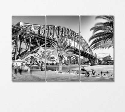 Sydney Harbour Bridge in Black and White Canvas Print-Canvas Print-CetArt-3 Panels-36x24 inches-CetArt