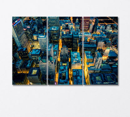 Aerial View of Chicago at Night Canvas Print-Canvas Print-CetArt-3 Panels-36x24 inches-CetArt
