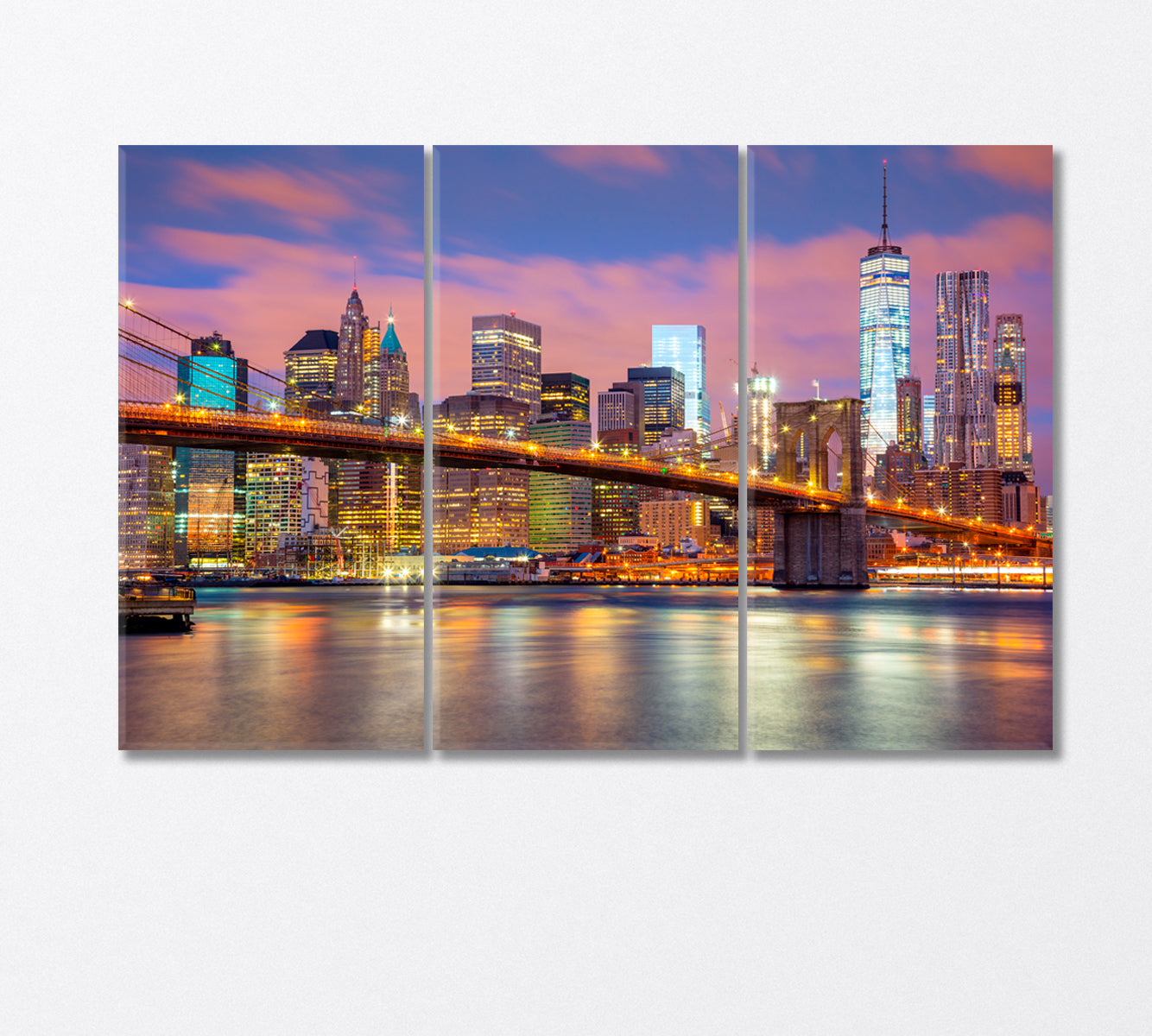 Manhattan Skyscrapers and Brooklyn Bridge Canvas Print-Canvas Print-CetArt-3 Panels-36x24 inches-CetArt