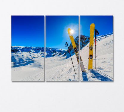 Ski on Sunny Mountain Alps Canvas Print-Canvas Print-CetArt-3 Panels-36x24 inches-CetArt