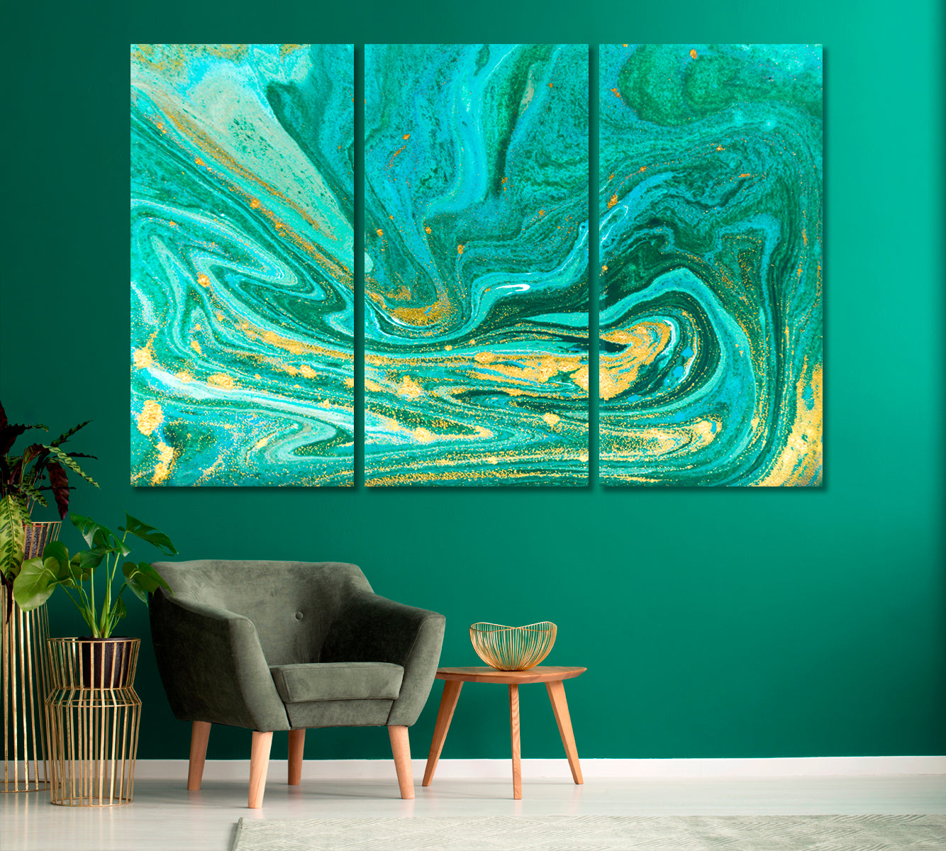 Turquoise And Gold Marble Pattern Canvas Print-Canvas Print-CetArt-1 Panel-24x16 inches-CetArt