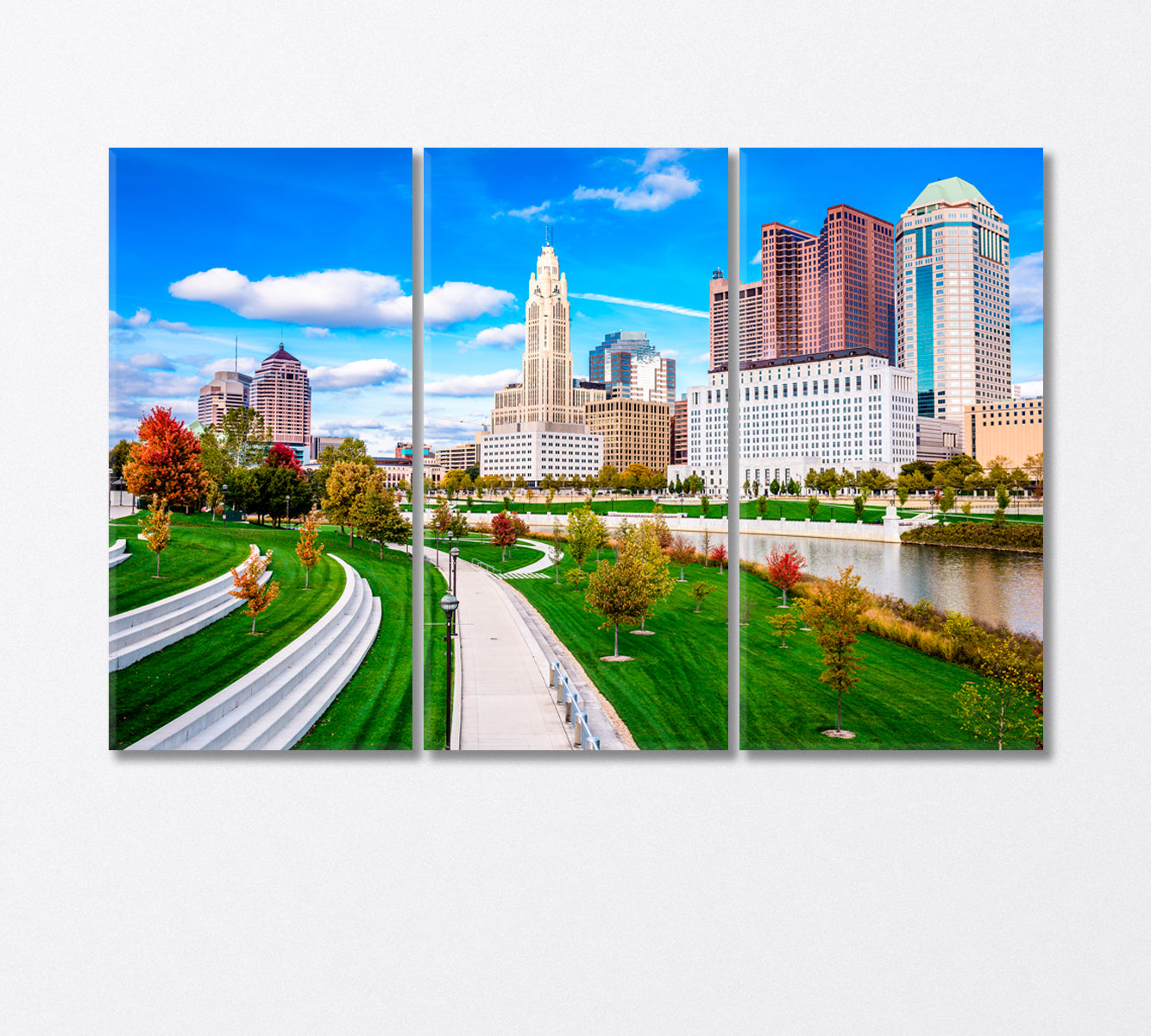 Columbus Ohio USA Skyline on the Scioto River Canvas Print-Canvas Print-CetArt-3 Panels-36x24 inches-CetArt