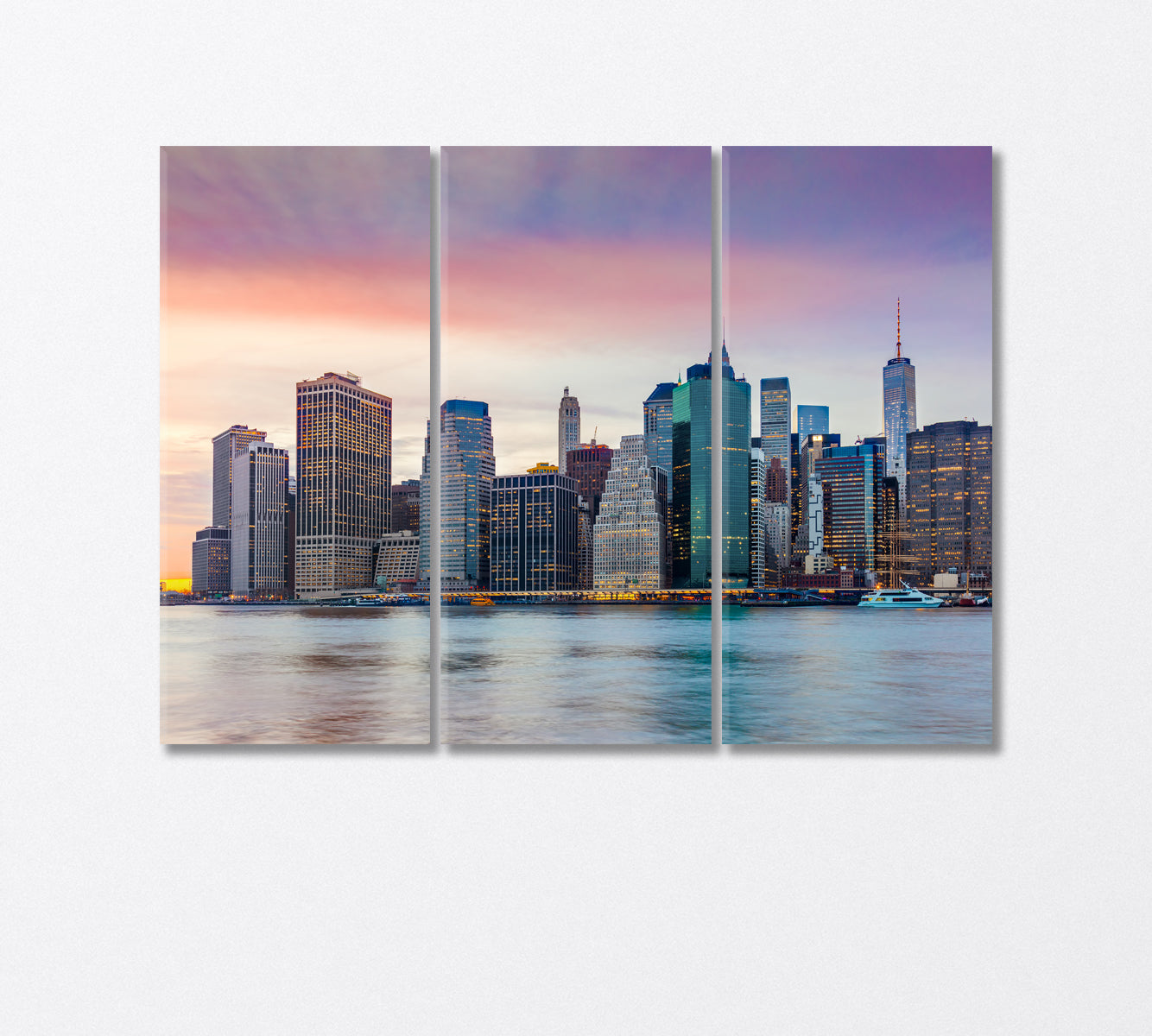 Sunset over Manhattan Skyscrapers Canvas Print-Canvas Print-CetArt-3 Panels-36x24 inches-CetArt